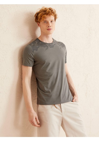 Bisiklet Yaka Slim Fit Modal Baskılı Tişört
