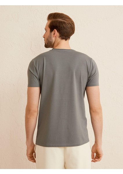 Bisiklet Yaka Slim Fit Baskılı Modal Tişört