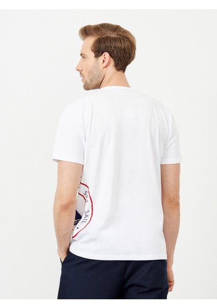 V Yaka %100 Pamuk Regular Fit Baskılı Tişört