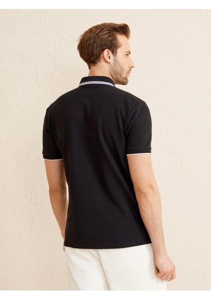 Erkek Siyah Slim Fit Pamuklu Polo Yaka Basic Tişört fırsatları