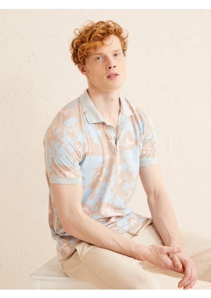 Polo Yaka Pamuklu Regular Fit Batik Desenli Tişört