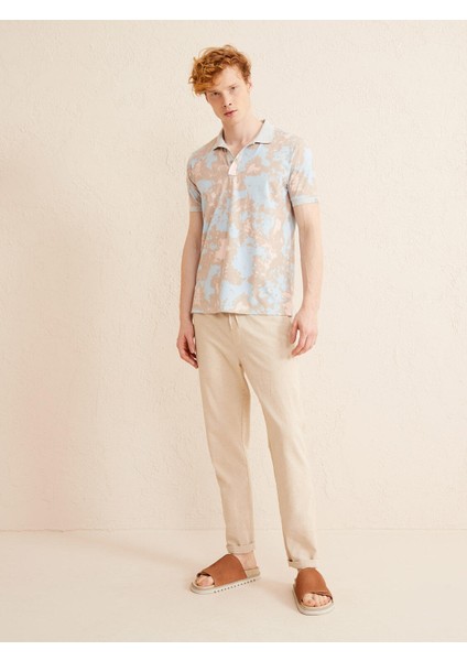 Polo Yaka Pamuklu Regular Fit Batik Desenli Tişört