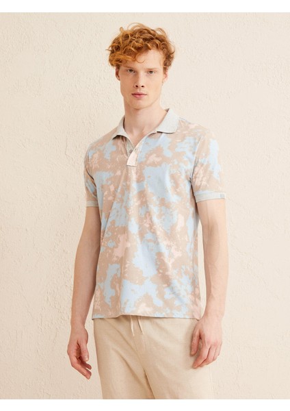 Polo Yaka Pamuklu Regular Fit Batik Desenli Tişört