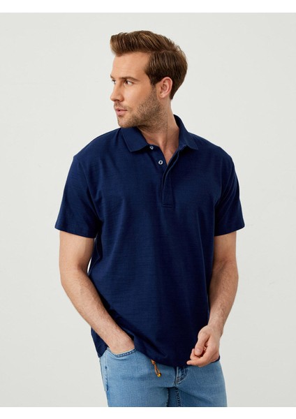 Erkek Lacivert Oversize Pamuklu Polo Yaka Basic Tişört fiyatları