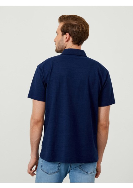 Erkek Lacivert Oversize Pamuklu Polo Yaka Basic Tişört indirimleri
