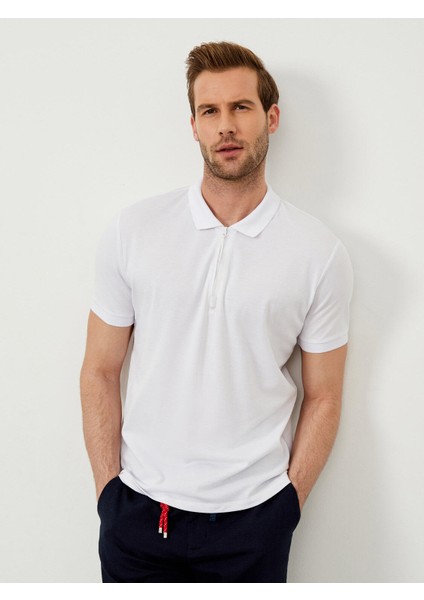Polo Yaka Pamuklu Regular Fit Fermuarlı Tişört