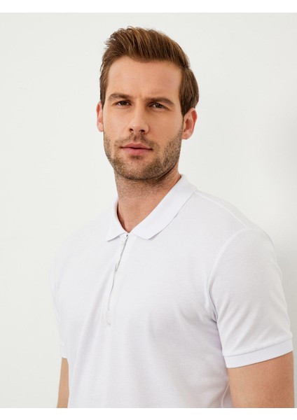 Polo Yaka Pamuklu Regular Fit Fermuarlı Tişört