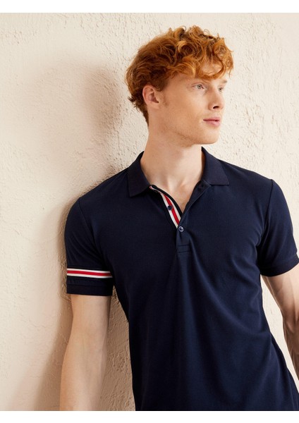 Erkek Lacivert Slim Fit Pamuklu Polo Yaka Tişört modelleri