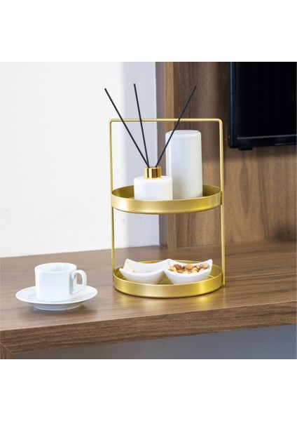 2 Katlı Gold Metal Organizer - Çok Amaçlı Düzenleyici - Luna