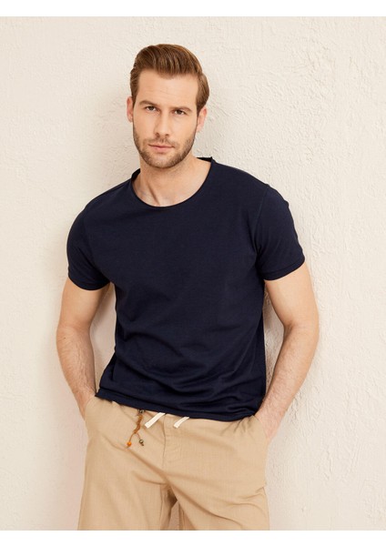 Erkek Lacivert Regular Fit Pamuklu Basic Tişört