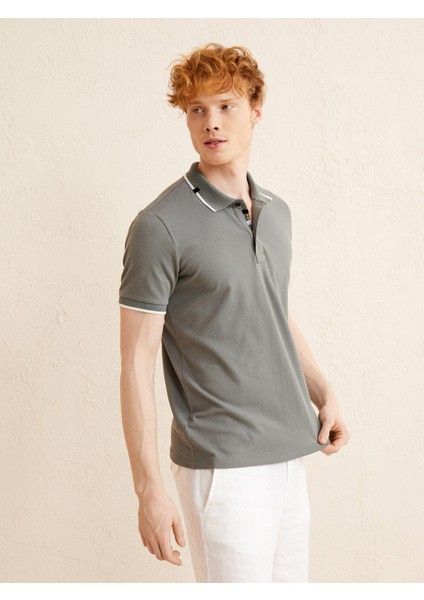 Erkek Gri Slim Fit Pamuklu Polo Yaka Tişört