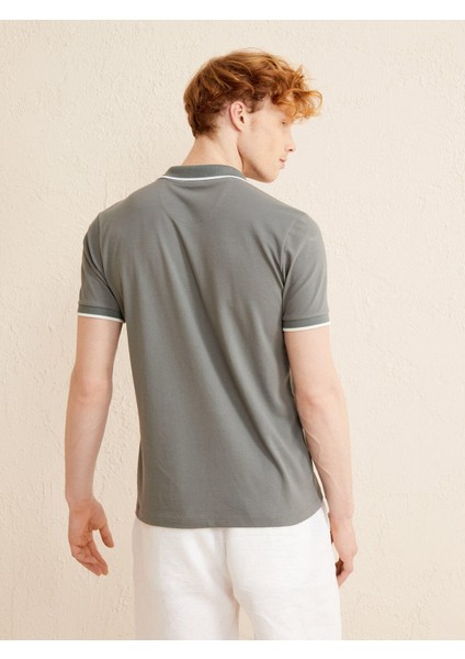 Erkek Gri Slim Fit Pamuklu Polo Yaka Tişört