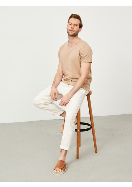 Erkek Bej Regular Fit Pamuklu Basic Tişört fiyatları