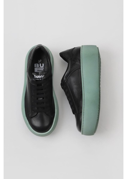 Siyah Yeşil Deri Kadın Sneakers 01WV5507