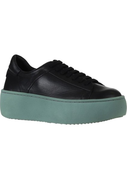 Siyah Yeşil Deri Kadın Sneakers 01WV5507