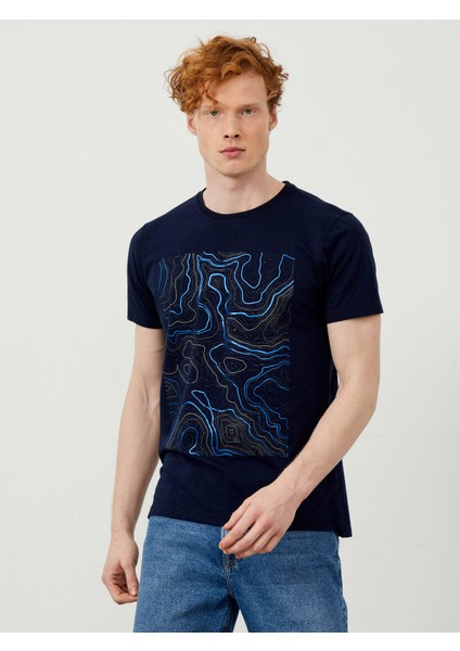 Bisiklet Yaka %100 Pamuk Slim Fit Baskılı Tişört