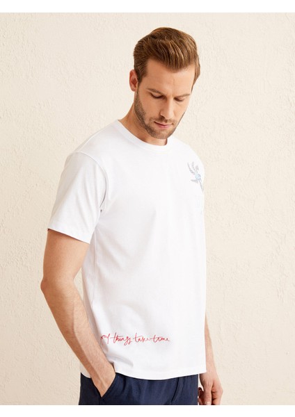 Bisiklet Yaka %100 Pamuk Oversize Baskılı Tişört