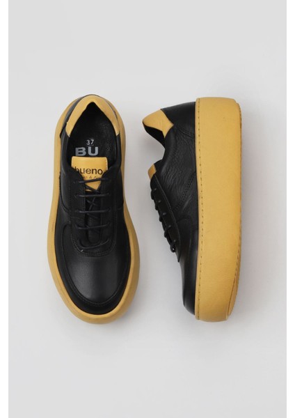 Siyah Sarı Deri Kadın Sneakers 01WV5501