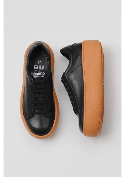 Siyah Turuncu Deri Kadın Sneakers 01WV5507