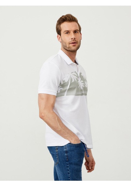 Polo Yaka %100 Pamuk Regular Fit Baskılı Tişört