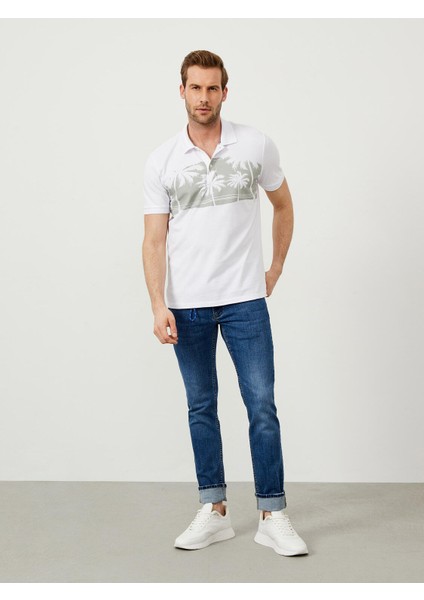 Polo Yaka %100 Pamuk Regular Fit Baskılı Tişört