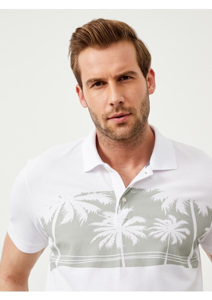 Polo Yaka %100 Pamuk Regular Fit Baskılı Tişört