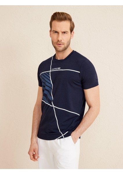 Bisiklet Yaka Slim Fit Baskılı Modal Tişört