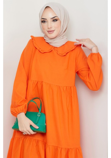 Bebe Yaka Tesettür Elbise Turuncu fiyatları