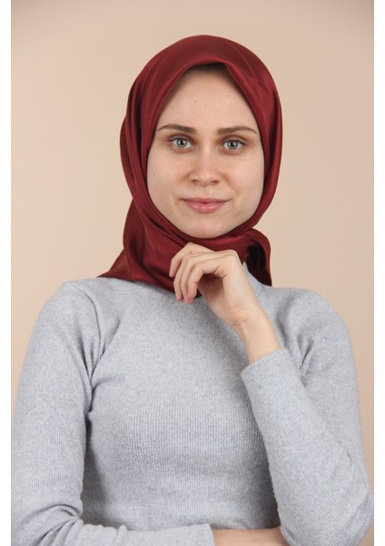 Bordo Levidor Düz Twill Ipek Eşarp