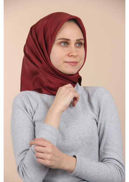 Bordo Levidor Düz Twill Ipek Eşarp