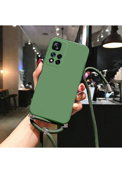 Galaxy M22 ile Uyumlu Ipli Boyun Askılı Silikon Kılıf Kadife Iç Yüzeyli Epiphany Kılıf Yeşil