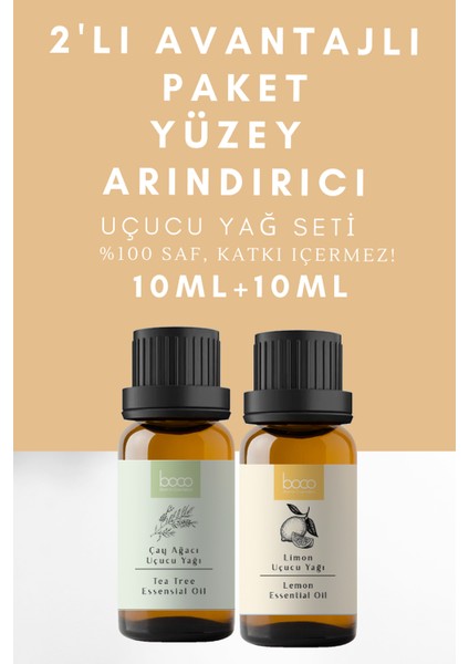 2'li Difuser Karışımı  Yüzey Temizleme Çay Ağacı & Limon Uçucu Yağı %100 Saf Uçucu Yağı