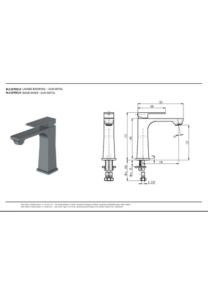 Dante Lavabo Bataryası Gun Metal fiyatları