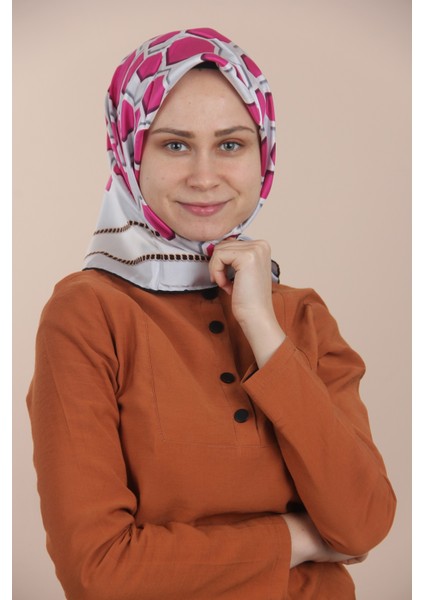 Gri Mürdüm Vissona Twill Ipek Eşarp 17312
