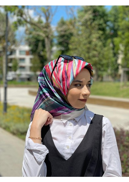 Fuşya Lady Scarf Eşarp Boyama Desenli