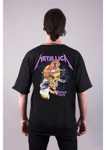 Metallica Kuru Kafa Ön Sırt Baskılı Özel Kesim Oversize Kalıp Unisex Tişört