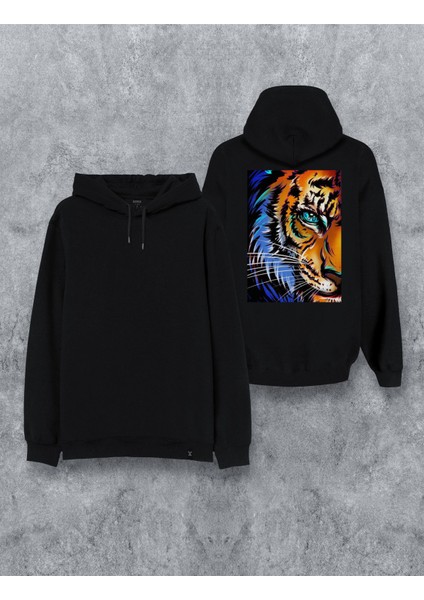 Kaplan Özel Tasarım Baskılı Kapşonlu Unisex Sweatshirt