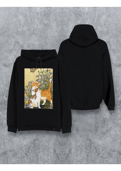 Kedi Özel Tasarım Baskılı Kapşonlu Unisex Sweatshirt