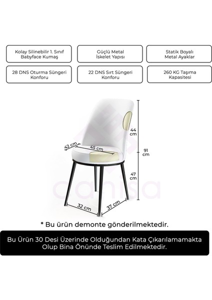 Concept Jaxe Serisi 1 Adet Mutfak Sandalyesi Metal Siyah Iskeletli 1. Sınıf Babyface Kumaş Sandalye