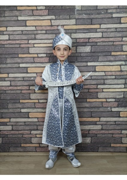 (0-10 Yaş) Beyaz Lacivert Şehzade Sünnet Kıyafeti modelleri