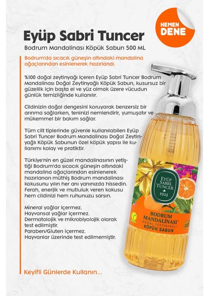 Zeytinyağlı Bodrum Mandalinası Köpük Sabun 500 ml fiyatları