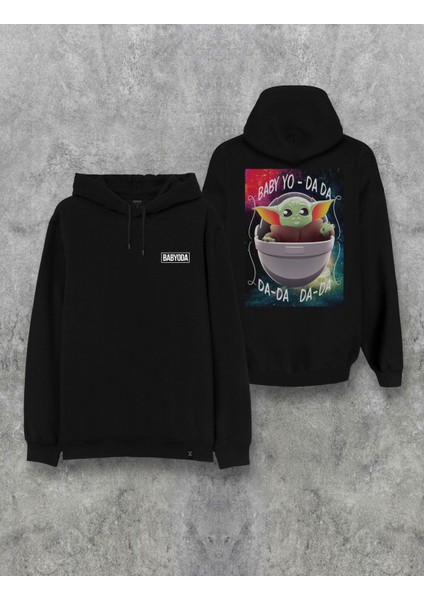 Star Wars Baby Yoda Ön Arka Baskılı Mevsimlik Kapşonlu Özel Tasarım Hoodie