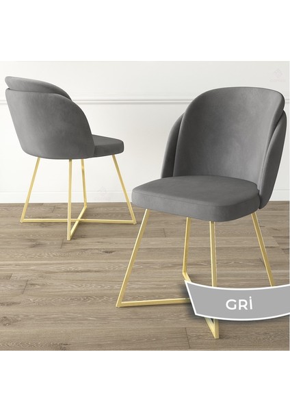 Concept Pape Serisi 2 Adet Yemek Odası Sandalyesi Çift Papel Metal Gold Ayaklı Babyface Kumaş