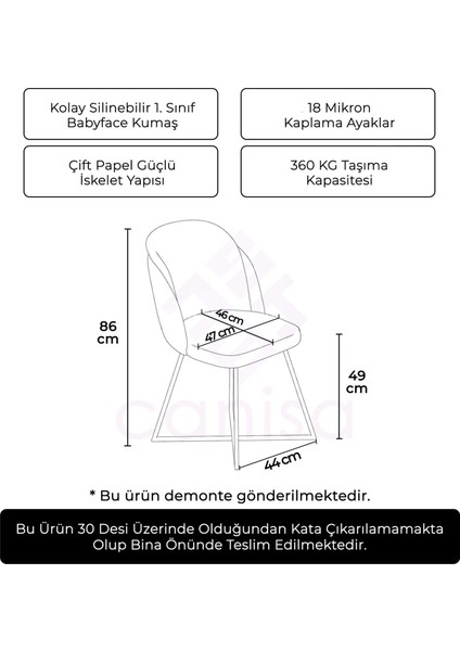 Concept Pape Serisi 2 Adet Yemek Odası Sandalyesi Çift Papel Metal Gold Ayaklı Babyface Kumaş
