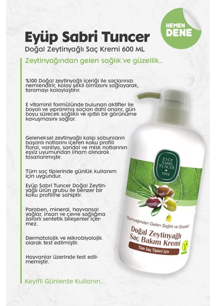 Doğal Zeytinyağlı Saç Kremi 600 ml Pet Şişe fiyatları