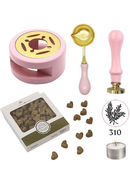 Davetiye Mum Mühürü Uygulama Seti Pembe Renk 310 Botanik Desen