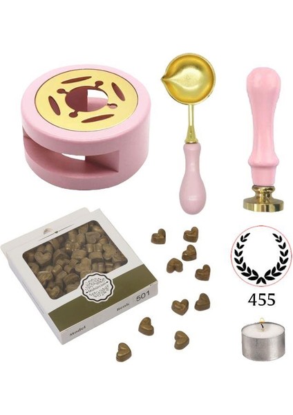 Davetiye Mum Mühürü Uygulama Seti Pembe Renk 455 Çelenk
