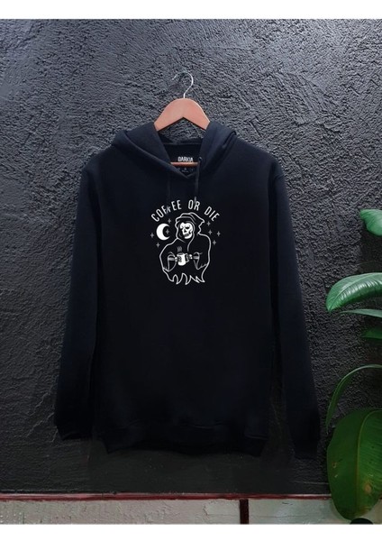Coffee Or Die Kahve Azrail Baskılı Kapşonlu Tasarım Hoodie