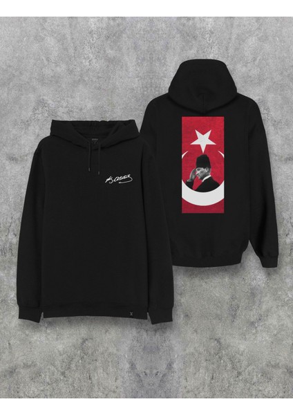 Mustafa Kemal Atatürk Türk Bayrak Baskılı Kapşonlu Tasarım Hoodie