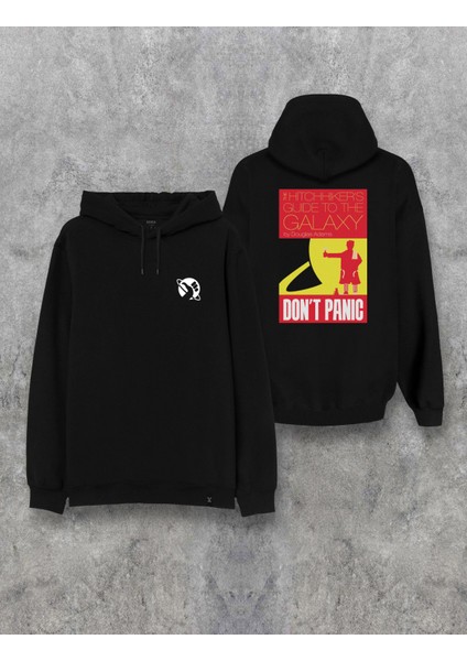 Don't Panic Galaksi Çift Taraf Baskılı Kapşonlu Tasarım Hoodie